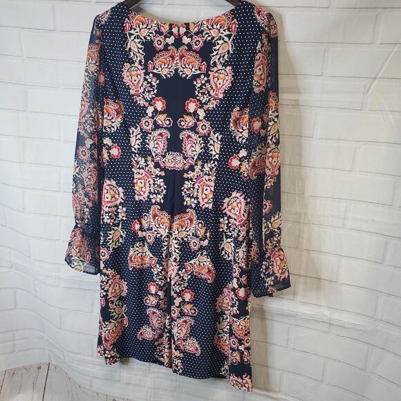 Pretty Womens XL 14 Vince Camuto Navy Floral Midi Dress Boat Neck - Picture 7 of 7